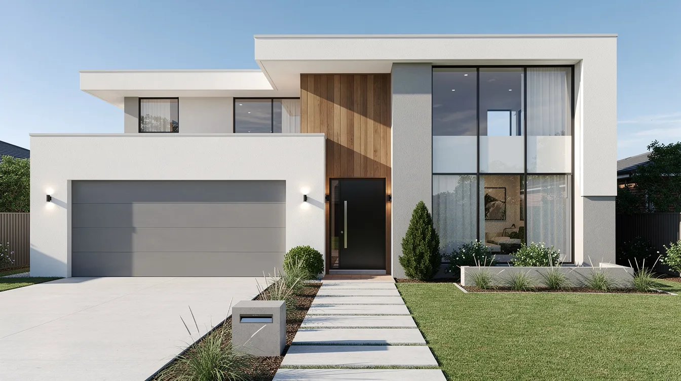 Une maison résidentielle moderne récemment construite, affichant des finitions extérieures épurées et contemporaines. Cette image illustre l'importance de choisir un bon entrepreneur en rénovation pour des projets de construction de qualité.